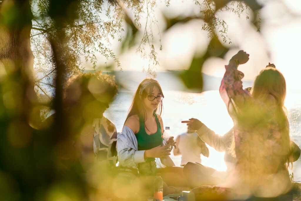 group friends having fun beach